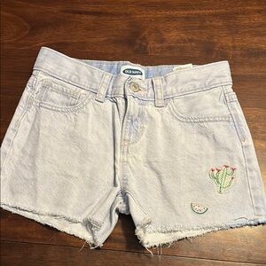 Old Navy girl LT wash Denim shorts with cute accents size 10 adjustable waist